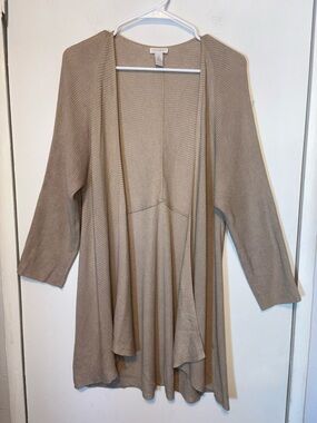 Chicos Open Cardigan Ribbed Sweater Sz 1/M Beige Tan Lagenlook Casual Minimalist